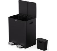 Klarstein EcoVista poubelle - Tri sélectif 40 L avec bac à compost amovible, fermeture douce, acier inoxydable, poubelle de cuisine
