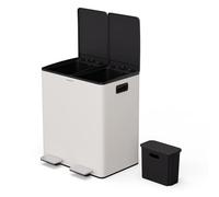 Klarstein EcoVista poubelle - Tri sélectif 40 L avec bac à compost amovible, fermeture douce, acier inoxydable, poubelle de cuisine
