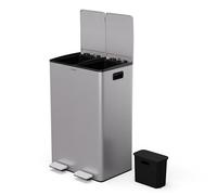 KLARSTEIN EcoVista Poubelle - Tri sélectif 60 L avec bac à Compost Amovible, Fermeture Douce, Acier Inoxydable, Poubelle de Cuisine