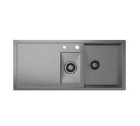 Klarstein Évier de cuisine inox - bac 1,5 avec égouttoir,acier inoxydable 304,résistant aux rayures & à la chaleur, facile à nettoyer, trop-plein & kit d'installation inclus, 100x45 cm, gris métallisé