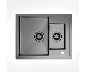 Klarstein évier multifonction – bacs 1,5 avec surface brossée,acier inoxydable,résistant aux rayures & à la chaleur, facile à nettoyer, trop-plein & kit d'installation inclus, 61x50 cm, gris métallisé