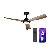 KLARSTEIN Fiji Flow Ventilateur Plafond avec Lumière - Smart App & Télécommande, LED Dimmable, 6 Vitesses, Modes Été & Hiver, Silencieux, 132cm, Noyer