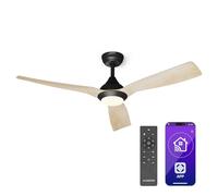 KLARSTEIN Fiji Flow Ventilateur Plafond avec Lumière - Smart App & Télécommande, LED Dimmable, 6 Vitesses, Modes Été & Hiver, Silencieux, 132cm, Érable