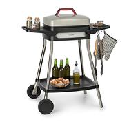 Klarstein Gatsby Gril de table électrique sur pied : 2000 W, EasyGrill Concept, surface de gril: 40 x 36 cm/aluminium moulé sous pression/antiadhésif/couvercle, deux tables d'appoint, beige/noir