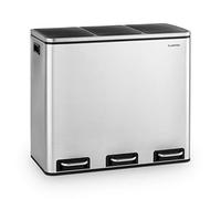 KLARSTEIN Grandmaster Trash - Poubelle à pédale séparateur de déchets, capacité 54L avec 3 bacs de 18L, Recycling, Matériau : PP/boîtier en inox, Poignées de transport, acier inox brossé/noir