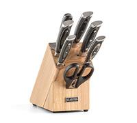 Klarstein Katana 8 Set de couteaux (5 couteaux, 1 paire de ciseaux multifonction, 1 affiloir, bloc de rangement en bois