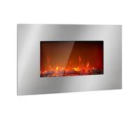KLARSTEIN Lausanne Luxe - Cheminée électrique : 2000W, 2 réglages de Chauffage, Largeur: 90 cm, Effet de Flamme, façade en INOX, luminosité réglable, télécommande, Montage Mural, Argent