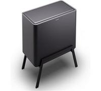 Klarstein Yuma Poubelle - 40 L, avec bac à compost et filtre à odeurs, couvercle à bouton, filtre à charbon actif, corps en acier inoxydable, poubelle de cuisine, 3 bacs, 28 L/12 L/4 L, noire