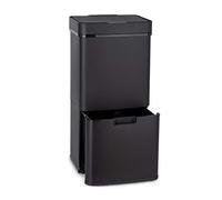KLARSTEIN Royal Trash - Poubelle à capteur, volume 72 L en 4 bacs, déchets résiduels & de recyclage: 43 & 2 x 12,5 L, avec couvercle: 4 L, ouverture et fermeture automatiques - noir