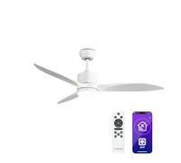 KLARSTEIN SkyBreeze Ventilateur de Plafond - IP44 Extérieur & Intérieur, Télécommande & App, Silencieux 40 dB, 6 Vitesses, Lumière Graduable, Modes Été/Hiver, 132 cm, Blanc