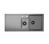 Klarstein TitanSteel évier de cuisine avec égouttoir, 100 x 45 cm, 2 éviers, acier inoxydable, résistant à la chaleur