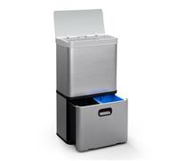 Klarstein Poubelle 56 L sans contact – 3 compartiments, tri sélectif, inox
