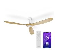 KLARSTEIN Ventilateur Plafond Bois Silencieux avec Télécommande, Ventilateur Plafond Smart 178 cm, 6 Vitesses, Fonction Été/Hiver, IoT Connecté, Économe en Énergie, Pour Pièces Jusqu'à 35 m², Érable