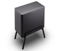 KLARSTEIN Yuma Poubelle - 40 L, avec bac à compost et filtre à odeurs, couvercle à bouton, filtre à charbon actif, corps en acier inoxydable, poubelle de cuisine, 3 bacs, 28 L/12 L/4 L, noire