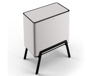 Klarstein Yuma Poubelle - 40 L, avec bac à compost et filtre à odeurs, couvercle à bouton, filtre à charbon actif, corps en acier inoxydable, poubelle de cuisine, 3 bacs, 28 L/12 L/4 L, blanche