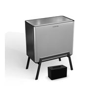 KLARSTEIN Yuma poubelle - 40 L tri sélectif avec bac à compost, corps en acier inoxydable, pieds élégants, couvercle à bouton-poussoir, filtres à charbon actif, sans odeur
