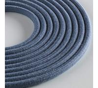 Klartext - Câble textile rond LUMIÈRE pour éclairage, 3 x 0,75 mm, coton bleu denim, 3 m. Attention : câble terre inclus ! Sécurité maximale contre les chocs.