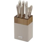 Klausberg Ensemble de 8 couteaux avec bloc de bois d'acacia, acier inoxydable, beige, 22.5x15x11.3 cm