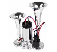 Klaxon pneumatique pour voiture - Double klaxon de trompette - 12 V - Compresseur électrique - 600 dB - Métal chromé - Argenté