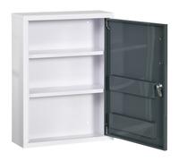 kleankin Armoire à pharmacie 2 étagères 3 niveaux avec porte verrouillable 2 clés 40 x 15 x 53,5 cm blanc et gris