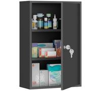 kleankin Armoire à Pharmacie 2 Étagères 40L x 18l x 60H cm Métal Noir | 3 Niveaux, Verrouillable, 2 Clés