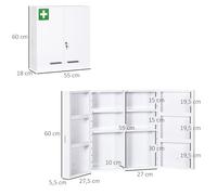 kleankin Armoire à pharmacie 2 portes avec 6 étagères, armoire à pharmacie murale en acier blanc 55x18x60cm pour médicaments et prod