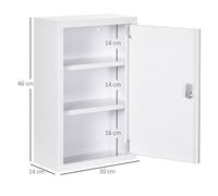 kleankin Armoire à pharmacie Armoire à pharmacie Armoire à pharmacie verrouillable avec 3 couches et 2 clés, acier, blanc, 30 x 14 x