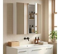 kleankin Armoire à Pharmacie Murale avec Miroir 24"x28" Blanc | Armoire miroir de salle de bain avec rangement, double porte, charnières à fermeture douce, étagères réglables