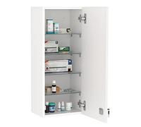 Armoire à pharmacie kleankin murale avec serrure, 5 étagères et tablettes réglables, bois et verre, blanc, 30x20x70cm