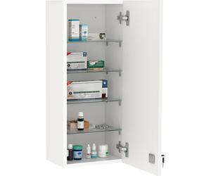 kleankin Armoire à pharmacie murale avec serrure, 5 étagères et tablettes réglables, bois et verre, blanc, 30x20x70cm