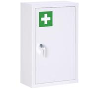 kleankin Armoire à Pharmacie Murale en Acier 30 x 14 x 46 cm Blanc | Armoire à Médicaments Murale 3 Niveaux, Porte Verrouillable, 2 Clés, Meuble de Salle de Bain, Couloir, Salon