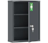 kleankin Armoire à pharmacie murale en acier, armoire à médicaments à 3 niveaux porte verrouillable 2 clés, 40x15x53,5cm, gris
