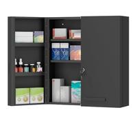 kleankin Armoire à Pharmacie Verrouillable 2 Portes 55x18x60cm Noir | 6 Étagères, Armoire de premiers secours, pour Cuisine, Couloir, Salon, Acier