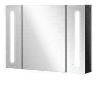 Kleankin Armoire avec Miroir de Salle de Bain MDF avec 3 Armoires, 3 Étagères et Lumière LED, 90x15x65 cm, Noir