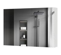 kleankin Armoire de Salle de Bain à Portes Miroirs et Étagères Réglables en Bois 90x13.5x60 cm, Blanc