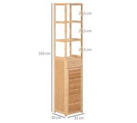 kleankin Armoire de salle de bain, armoire de salle de bain en bambou, meuble de salle de bain avec tiroir, trois étagères,