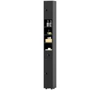 kleankin Armoire de salle de bain étroite 180 cm, étagère pour papier toilette avec compartiments ouverts, 2 placards, Noir
