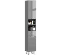 kleankin Armoire de salle de bain étroite, haute, avec tiroir gris brillant, étagère réglable et 2 compartiments ouverts, pour petits espaces, 30 x 30 x 180 cm, grise