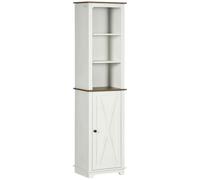 kleankin Armoire de Salle de Bain Haute autoportante Blanc | Porte, étagères réglables, pour cuisine, salon