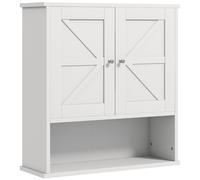 kleankin Armoire de Salle de Bain Murale Meuble de Salle de Bain Suspendu Rustique avec Compartiment Étagère Réglable 2 Portes Blanc