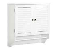 kleankin Armoire Haute Murale Salle de Bain ou WC - Placard 2 Portes persiennes avec étagère - Porte-Serviette - MDF Blanc