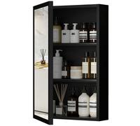 Armoire miroir - kleankin - salle de bain cadre acier inoxydable 1 porte miroir 2 étagères - inox - 40x12x60cm - noir