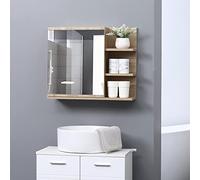 kleankin Armoire-miroir salle de bain – 3 étagères latérales – kit installation murale – chêne clair