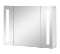 kleankin Armoire Miroir de Salle de Bain avec 3 Portes, 3 Étagères et Lumière LED, 90x15x65 cm, Blanc