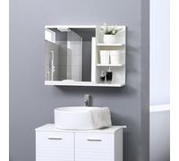 kleankin Armoire miroir pour salle de bain – 3 étagères latérales, kit mural, bois aspect blanc