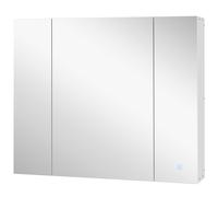 kleankin Armoire-Miroir de Salle de Bain avec Lumière LED, 90x15x75 cm, Portes Soft Close, Dimmable 3 Couleurs, Étagères Réglables, Interrupteur Tactile, Blanc