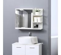 kleankin Armoire Miroir de Salle de Bain Bois Aspect Blanc | 3 Étagères Latérales, Kit Installation Murale Fourni, Panneaux Particules