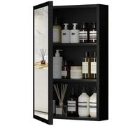 kleankin Armoire miroir murale cadre acier inoxydable 1 porte 2 étagères 40x12x60 cm noir