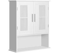 kleankin Armoire Murale avec Étagère Réglable 60 x 20 x 70 cm Blanc | Meuble Haut Salle de Bain, Double Porte, Étagère Ouverte, Meuble de Rangement Suspendu