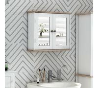 kleankin Armoire Murale avec Miroir pour Salle de Bain 2 Niveaux avec 1 étagère réglable et 2 Portes en Bois- dim. 56I x 14P x 46H cm